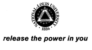 NATIONAL-LOUIS UNIVERSITY 1886 SAPIENTIA DIGNITAS TEMPERANTIA RELEASE THE POWER IN YOU logo