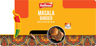 NATIONAL MASALA BURGER SEASONING NATIONAL FOODS SINCE 1970 logo