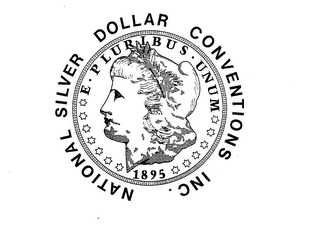NATIONAL SILVER DOLLAR CONVENTIONS INC. E. PLURIBUS. UNUM 1895 logo