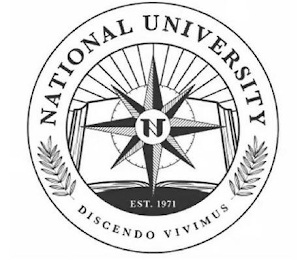 NATIONAL UNIVERSITY NU DISCENDO VIVIMUS EST. 1971 logo