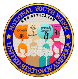 NATIONAL YOUTH WEEK UNITED STATES OF AMERICA TEAMWORK INNOVATION COMMUNITY SERVICE ACHIEVEMENT WWW.NYWUSA.COM logo