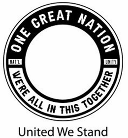 NAT'L ONE GREAT NATION UNITY WE'RE ALL IN THIS TOGETHER UNITED WE STAND logo