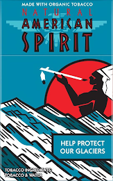 NATURAL AMERICAN SPIRIT HELP PROTECT OUR GLACIERS MADE WITH ORGANIC TOBACCO TOBACCO INGREDIENTS: TOBACCO & WATER logo