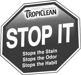 NATURALLY GREEN TROPICLEAN STOP IT STOPS THE STAIN STOPS THE ODOR STOPS THE HABIT logo