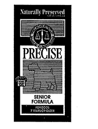 NATURALLY PRESERVED WITH VITAMINS C & E WHOLESOME NUTRITION BALANCED BY PROFESSIONALS PRECISE NEW FORMULA NATURAL CHICKEN FLAVOR SENIOR FORMULA FOR DOGS 7 YEARS OR OLDER logo