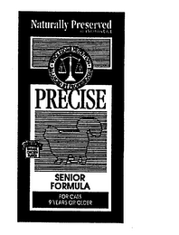 NATURALLY PRESERVED WITH VITAMINS C & E WHOLESOME NUTRITION BALANCED BY PROFESSIONALS PRECISE NEW FORMULA NATURAL CHICKEN FLAVOR SENIOR FORMULA FOR CATS 9 YEARS OR OLDER logo