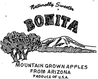 NATURALLY SWEETER BONITA MOUNTAIN GROWN APPLES FROM ARIZONA PRODUCE OF U.S.A. logo