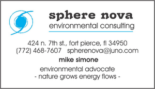 NATURE GROWS ENERGY FLOWS (NOTE: SPHERE NOVA ALREADY A REGISTERED TRADEMARK BELONGING TO OWNER) logo