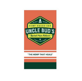 NATURE'S ORIGINAL HEMP - BASED - CBD UNCLE BUD'S · TOPICAL PAIN RELIEVER · A TRUSTED FAMILY FORMULA "THE HEMP THAT HEALS" logo