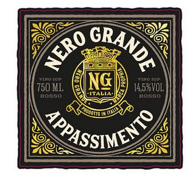 NERO GRANDE APPASSIMENTO VINO IGP 750 ML ROSSO VINO IGP 14,5% VOL ROSSO NG NERO GRANDE ITALIA MARCA PROPRIA PRODOTTO IN ITALIA logo