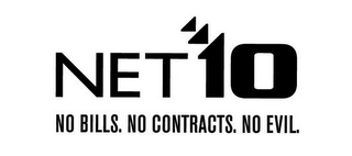 NET10 NO BILLS. NO CONTRACTS. NO EVIL. logo