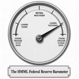 NEUTRAL HOLD STEADY LEANING EASING LEANING TIGHTENING STRONG PRESSURE TO CUT RATES STRONG PRESSURE TO RAISE RATES THE HMML FEDERAL RESERVE BAROMETER logo