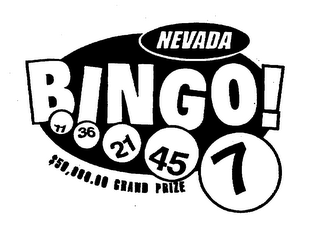 NEVADA BINGO 71 36 21 45 7 50,000.00 GRAND PRIZE logo