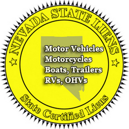 NEVADA STATE LIENS STATE CERTIFIED LIENS MOTOR VEHICLES MOTORCYCLES BOATS, TRAILERS RVS, OHVS logo