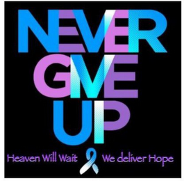 NEVER GIVE UP HEAVEN WILL WAIT WE DELIVER HOPE logo