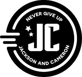 NEVER GIVE UP JC JACKSON AND CAMERON logo
