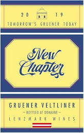 NEW CHAPTER GRUENER VELTINER BOTTLED AT DOMAINE LENZMAARK WINES 2019 TOMORROW'S GRUENER TODAY logo