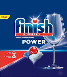 NEW FINISH POWERBALL AUTOMATIC DISHWASHER DETERGENT POWER DEEP CLEAN V SPARKLING SHINE logo