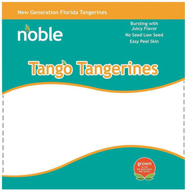 NEW GENERATION FLORIDA TANGERINES NOBLEBURSTING WITH JUICY FLAVOR NO SEED LOW SEED EASY PEEL SKIN TANGO TANGERINES EXCLUSIVELY GROWN BY THE 4TH GENERATION ROE FAMILY logo
