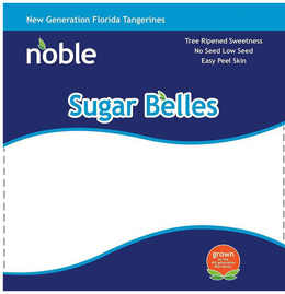 NEW GENERATION FLORIDA TANGERINES NOBLETREE RIPENED SWEETNESS NO SEED LOW SEED EASY PEEL SKIN SUGAR BELLES EXCLUSIVELY GROWN BY THE 4TH GENERATION ROE FAMILY logo