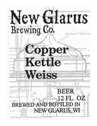 NEW GLARUS BREWING CO. COPPER KETTLE WEISS BEER 12 FL. OZ. BREWED AND BOTTLED IN NEW GLARUS, WI logo