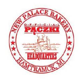 NEW PALACE BAKERY HAMTRAMCK, MI O·F·F·I·C·I·A·L PACZKI HEADQUARTERS logo