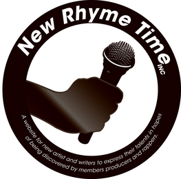 NEW RHYME TIME INC A WEBSITE FOR NEW ARTIST AND WRITERS TO EXPRESS THEIR TALENTS IN HOPES OF BEING DISCOVERED BY MEMBERS PRODUCERS AND RAPPERS. logo
