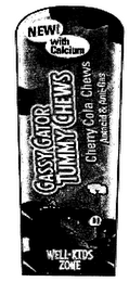 NEW! WITH CALCIUM GASSY GATOR TUMMY CHEWS CHERRY COLA CHEWS WELL-KIDS ZONE logo