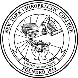 NEW YORK CHIROPRACTIC COLLEGE FOUNDED 1919 VIRTUS ANIMUSQUE SCIENCE ART PHILOSOPHY logo