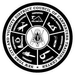 NEW YORK CITY AND VICINITY DISTRICT COUNCIL OF CARPENTERS TRAINING CENTER CONCRETE CARPENTERS CARPENTERS SHOP & INDUSTRIAL FLOOR COVERERS MILLWRIGHTS TIMBERMEN DOCKBUILDERS LABOR OMNIA VINCENT logo