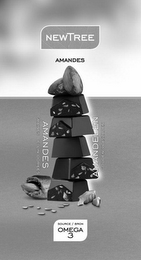 NEWTREE AMANDES AMANDES GRAINES DE LIN DORÉES AMANDELEN GOUDEN VLASZADEN SOURCE / BRON OMEGA 3 logo