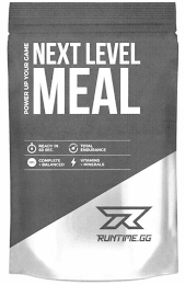 NEXT LEVEL MEAL RUNTIME.GG POWER UP YOUR GAME READY IN 60 SEC. TOTAL ENDURANCE COMPLETE + BALANCE VITAMINS + MINERALS logo