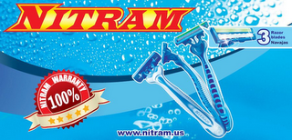 NITRAM 3 RAZOR BLADES NAVAJAS NITRAM WARRANTY 100% WWW.NITRAM.US logo