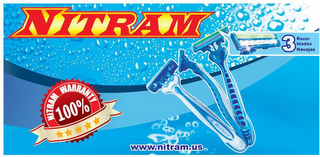 NITRAM 3 RAZOR BLADES NAVAJAS NITRAM WARRANTY 100% WWW.NITRAM.US logo