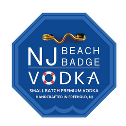 NJ BEACH BADGE VODKA SMALL BATCH PREMIUM VODKA HANDCRAFTED IN FREEHOLD, NJ logo
