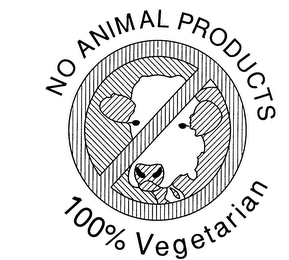 NO ANIMAL PRODUCTS 100% VEGETARIAN logo