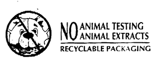NO ANIMAL TESTING NO ANIMAL EXTRACTS RECYCLABLE PACKAGING logo