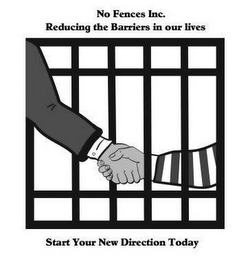 NO FENCES INC. REDUCING THE BARRIERS IN OUR LIVES START YOUR NEW DIRECTION TODAY logo