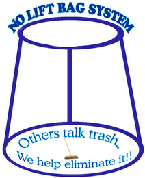 NO LIFT BAG SYSTEM OTHERS TALK TRASH.. WE HELP ELIMINATE IT!! logo