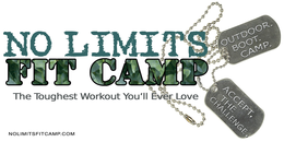 NO LIMITS FIT CAMP THE TOUGHEST WORKOUT YOU'LL EVER LOVE ACCEPT THE CHALLENGE OUTDOOR BOOT CAMP logo