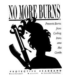 NO MORE BURNS PROTECTIVE HEADBAND PREVENTS BURNS FROM CURLING IRONS AND HOT COMBS HEAT RESISTANT ADJUSTABLE EXTENDED NECK PIECE logo