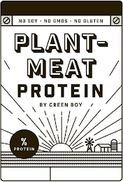 NO SOY NO GMOS NO GLUTEN PLANT-MEAT PROTEIN BY GREEN BOY % PROTEIN logo