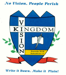NO VISION, PEOPLE PERISH VISION KINGDOM WRITE IT DOWN. MAKE IT PLAIN! PROVERBS 29:18 HABAAKKUK 2:2 logo