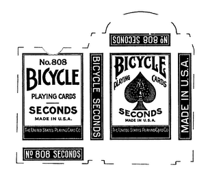 NO.808 BICYCLE PLAYING CARDS SECONDS MADE IN U.S.A. THE UNITED STATES PLAYING CARD CO. logo