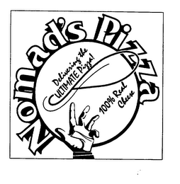 NOMAD'S PIZZA DELIVERING THE ULTIMATE PIZZA! 100% REAL CHEESE logo