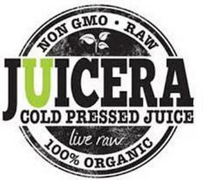 NON GMO · RAW JUICERA COLD PRESSED JUICE LIVE RAW 100% ORGANIC logo