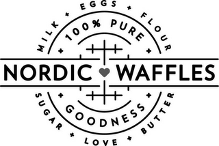 NORDIC WAFFLES 100% PURE GOODNESS MILK + EGGS + FLOUR SUGAR + LOVE + BUTTER logo