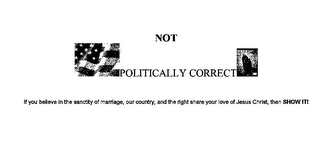 NOT POLITICALLY CORRECT IF YOU BELIEVE IN THE SANCTITY OF MARRIAGE, OUR COUNTRY, AND THE RIGHT SHARE YOUR LOVE OF JESUS CHRIST, THEN SHOW IT! logo