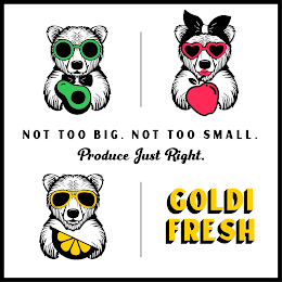 NOT TOO BIG. NOT TOO SMALL. PRODUCE JUST RIGHT. GOLDI FRESH logo