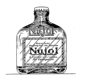 NUJOL CLEAR AS CRYSTAL ABSOLUTELY PURE AND HARMLESS A LUBRICANT-NOT A LAXATIVE FOR CONSTIPATION logo